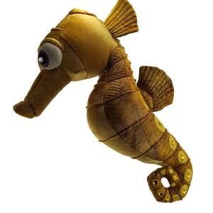 Vintage Gold Seahorse Plush Stuffed Animal 15 in Sparkle Rinestones Eyes Stuffed